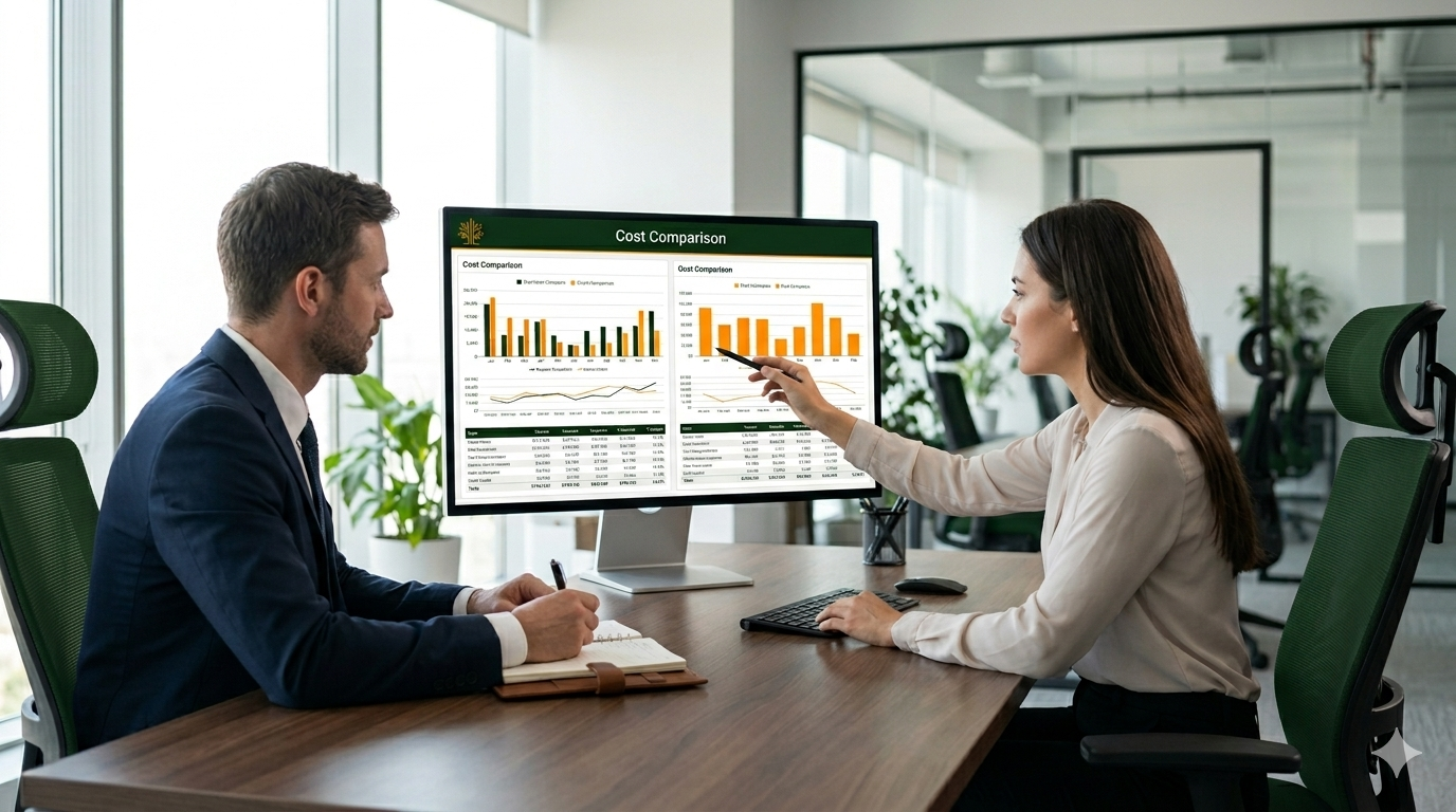 SaaS vs AI Cost Analyser — professionals reviewing cost dashboard