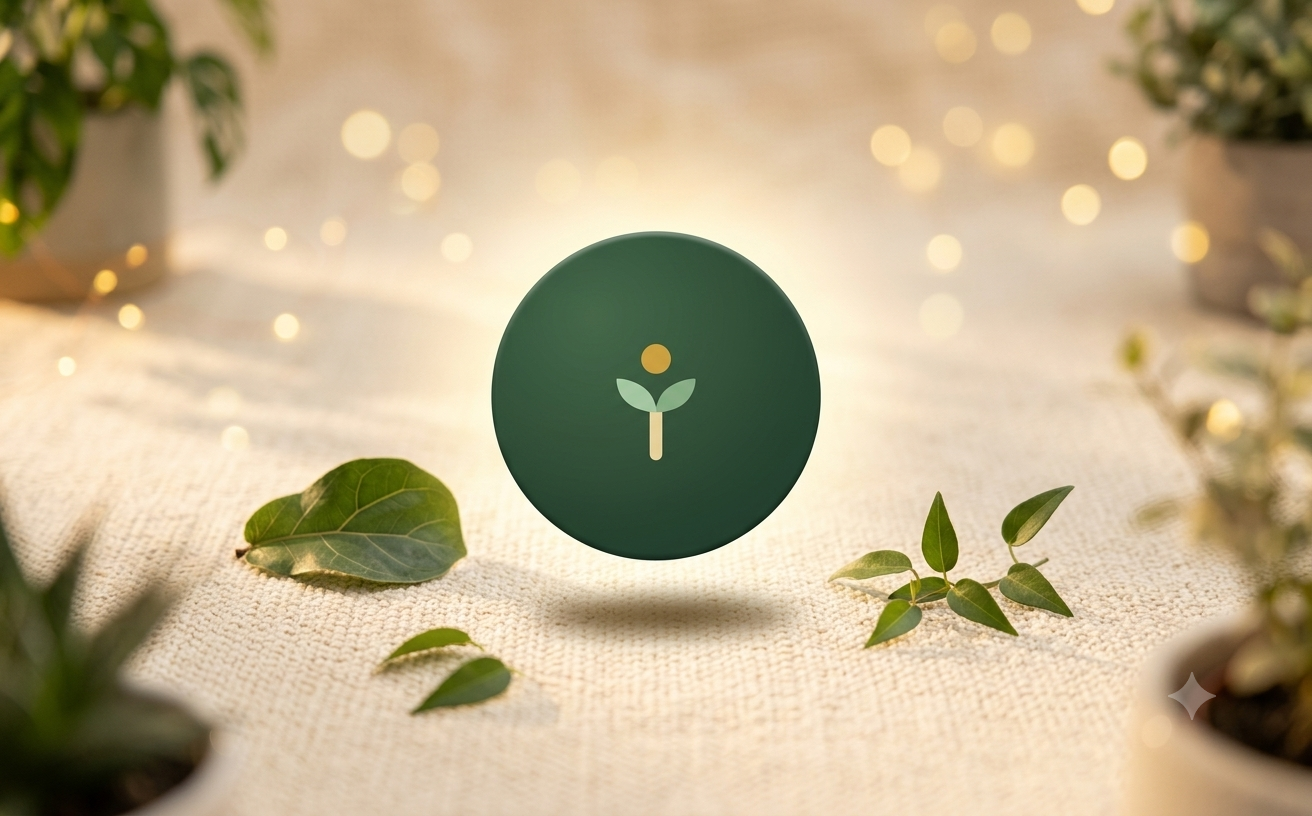 Sprout — Mustard Seeds Group's AI chat assistant, a green sprout in a forest-green bubble on cream linen